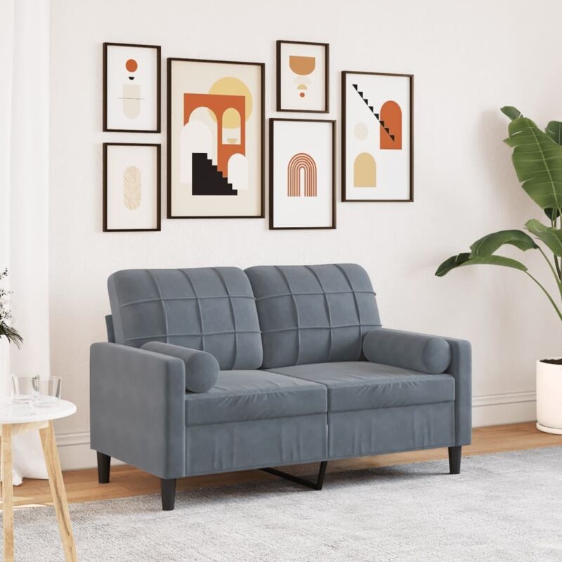 2-sitzer-sofa Mit Zierkissen Dunkelgrau 120 Cm Samt - Vidaxl