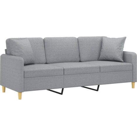 3-Sitzer-Sofa mit Zierkissen Hellgrau 180 cm Stoff vidaXL