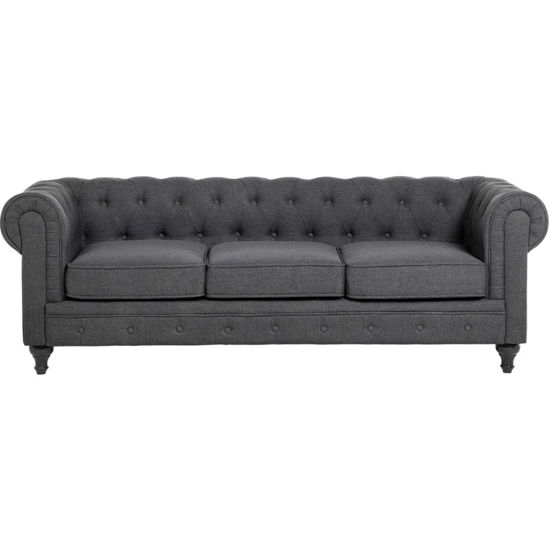 Beliani - Sofa Grau Polsterbezug 3-sitzer Chesterfield Stil Glamourös Wohnzimmer