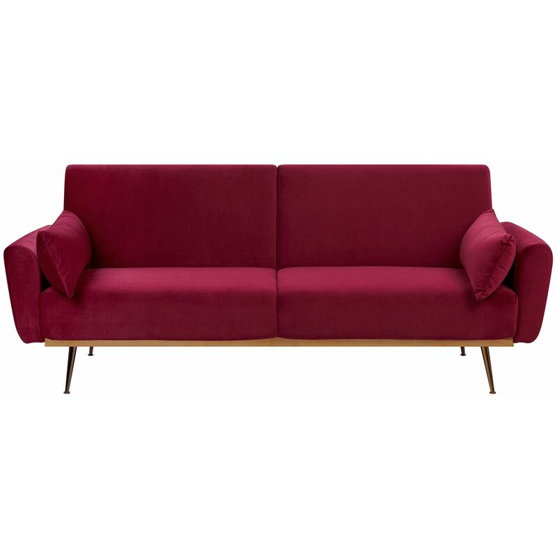 Beliani - Sofa 3-Sitzer Burgundrot Samtstoff Elegant mit Kissen - Rot