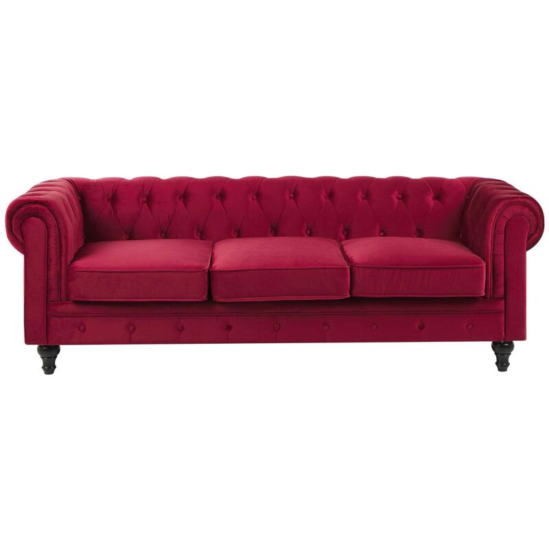 Beliani - Sofa Dunkelrot Samtstoff 3-sitzer Chesterfield Stil Glamourös Wohnzimmer