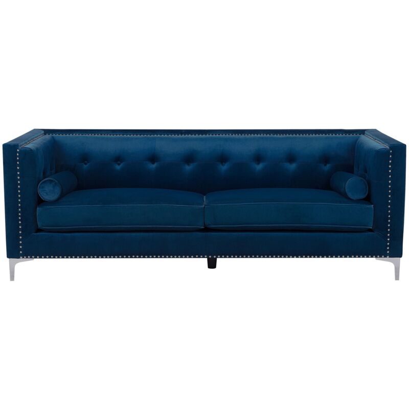 Beliani Sofa 3-sitzer Avaldsenes Samtstoff Marineblau