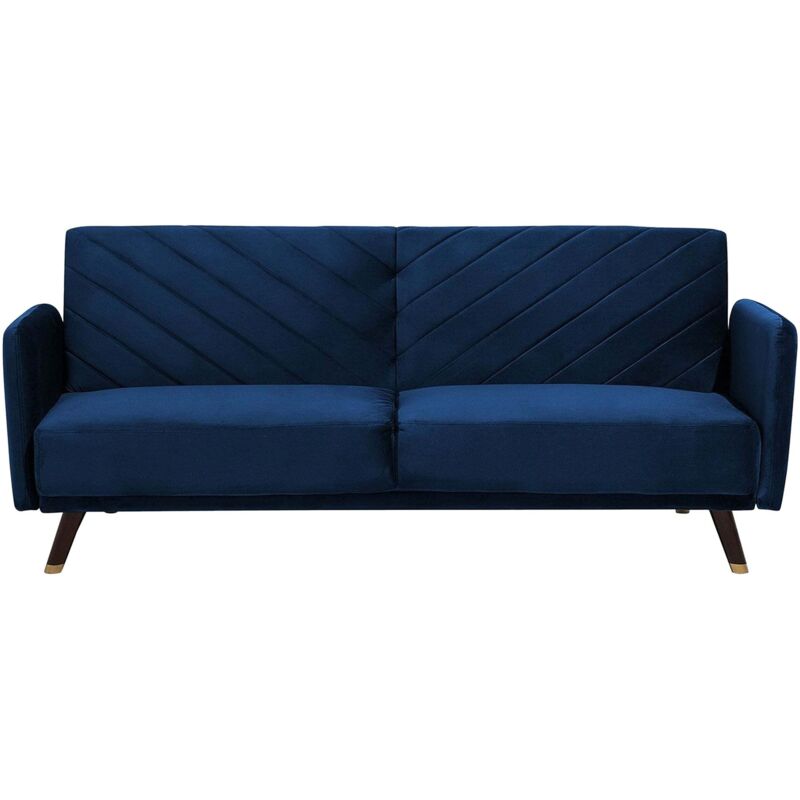 Beliani - Sofa Dunkelblau Samtstoff 3-sitzer Schlaffunktion Retro Modern Wohnzimmer