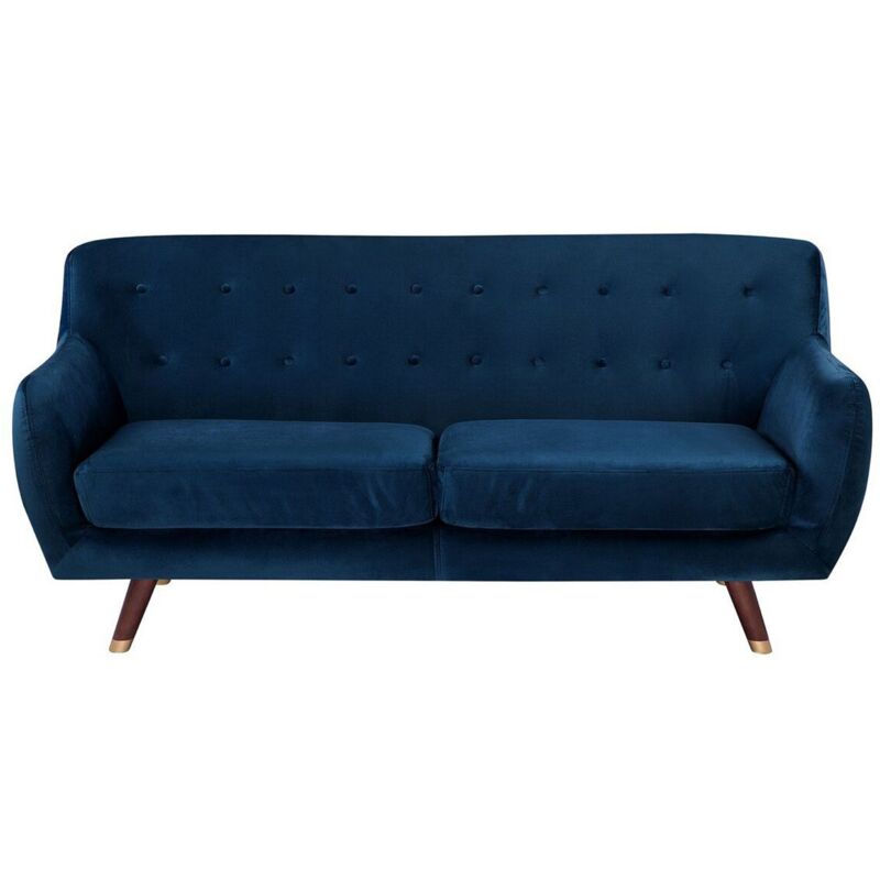 Beliani - Sofa Dunkelblau Samtstoff 3-sitzer Minimalistisch Retro Wohnzimmer