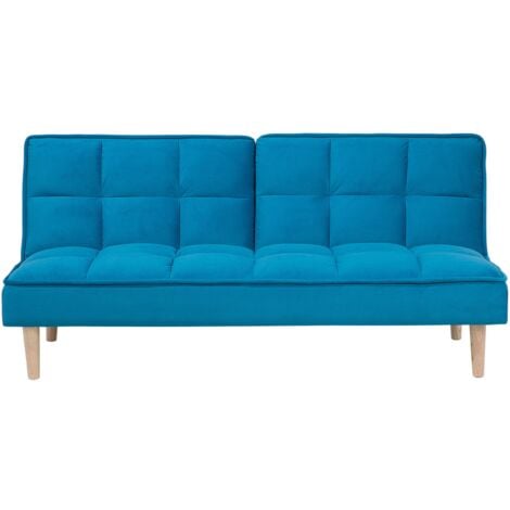 3-Sitzer Sofa Seeblau Stoffbezug Gesteppt mit Schlaffunktion Hellen Hohen Holzbeinen Klassisches Design Schlafsofa Stoffsofa Klappsofa