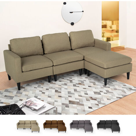 MODUS SOFÀ 3-Sitzer-Sofa Steffy mit Armlehnen und Hocker aus elegantem Stoff Wohnzimmer Farbe: Beige