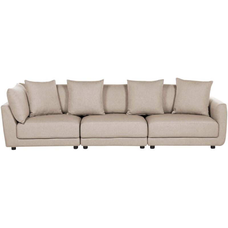 Beliani 3-sitzer Sofa Beige Stoffbezug Mit Vielen Dekokissen Dicken Sitzkissen Schmalen Armlehnen Niedrier Rückenlehne Losen Kissen Modern Wohnzimmer