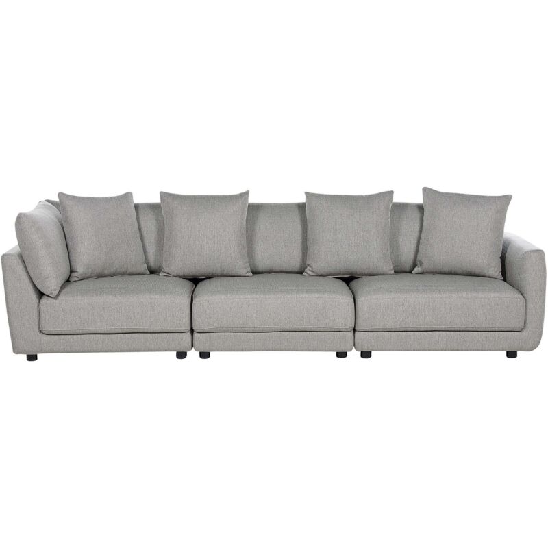 Beliani 3-sitzer Sofa Grau Stoffbezug Mit Vielen Dekokissen Dicken Sitzkissen Schmalen Armlehnen Niedrier Rückenlehne Losen Kissen Modern Wohnzimmer