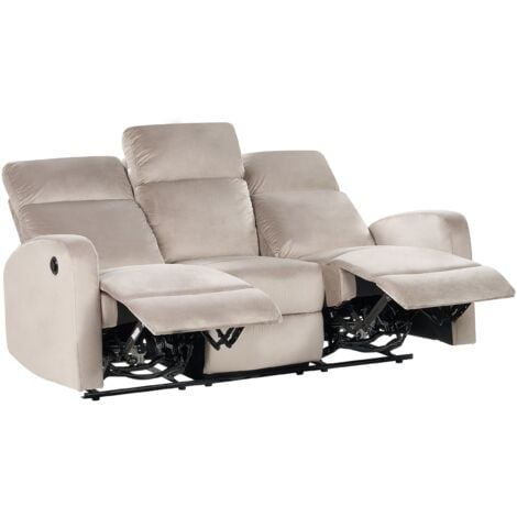 3-Sitzer Sofa Taupe Samt Elektrisch Verstellbar mit Fußablage Relaxfunktion Modern Inustriell Relaxsofa Wohnzimmer Büro Arbeitszimmer
