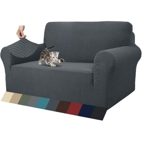 3-Sitzer-Sofaüberzug aus super dehnbarem Jacquard-Gewebe in Dunkelgrau, Antihaftbeschichtung