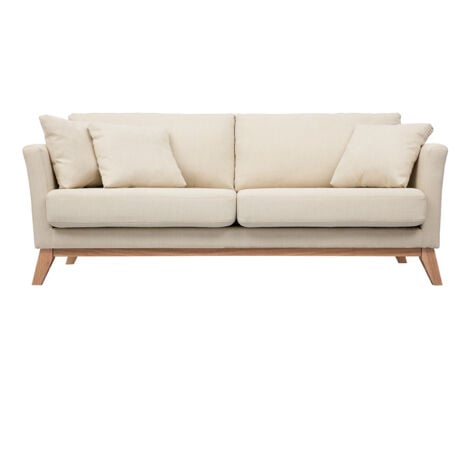 MILIBOO 3-sitziges skandinavisches Sofa mit beigem abnehmbarem Bezug und Holzfüßen OSLO