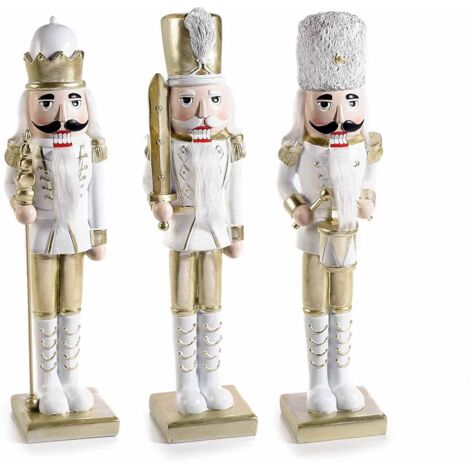 3 Soldatini Schiaccianoci Natalizi in Resina Color Bianco e Oro - Idea Regalo