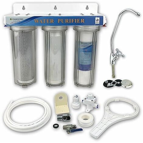 3 Stage HMA Heavy Metal Removal 10" Drinking Water Filter System with 1/4" fittings & Faucet Tap by Finerfilters