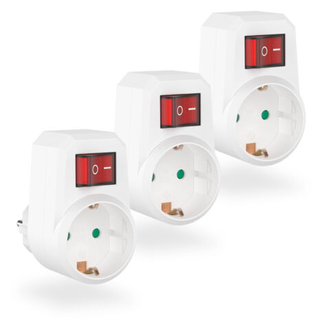 3 Steckdosenadapter, Adapter mit Schalter, Kindersicherung, Schuko-Anschluss bis 3680 W, Steckdose mit Erdungskontakt