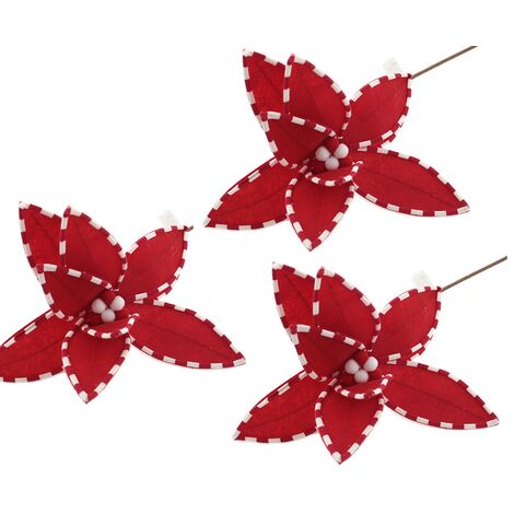 3 stelle rosse e bianche d30 fiore per decorazione albero di natale arredo casa in tessuto h50
