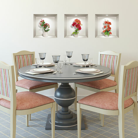 3 stickers effect 3D Dahlia rouge, orange et fleurs de groseilles 30 x 90 cm