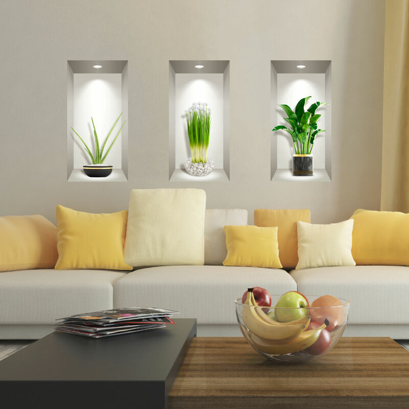 3 stickers effet 3D plantes des tropiques 60 x 90 cm