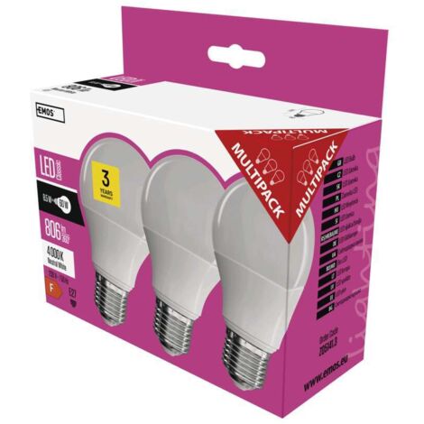 3 Stk. LED-Glühbirnen A60  E27 neutralweiß 9 W