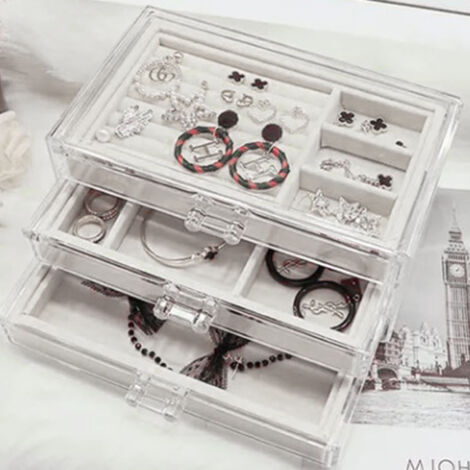 3-stöckige Schmuckaufbewahrungsbox – Organizer für Ohrringe, Armbänder, Halsketten und Ringe