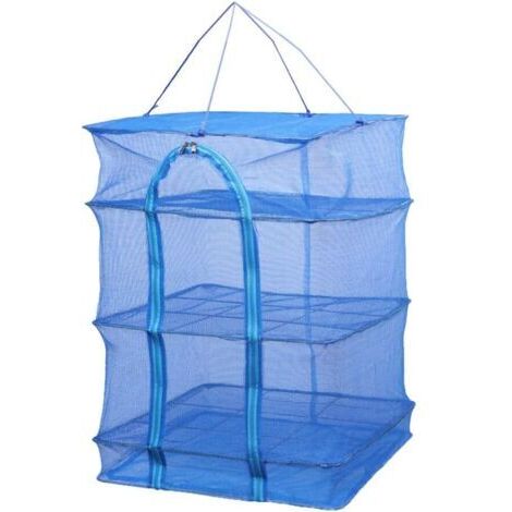 3-stöckiger Kräuter-Trockner aus Netzgewebe zum Aufhängen mit Reißverschluss, faltbar, zum Trocknen von Gemüse und Fisch (Höhe 66 cm)