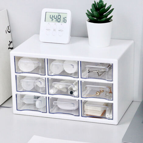3-stöckiger Schreibtisch-Organizer mit 9 Fächern – platzsparend, staubdicht, robust – für Schmuck, Stifte, Kosmetik und Schreibwaren – Weiß