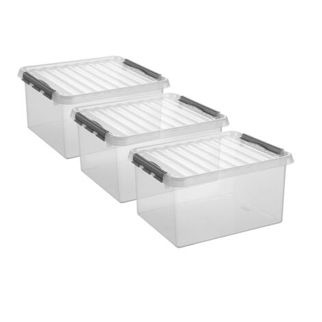 3 Stück Aufbewahrungsbox Q-Line 62L transparent mit Deckel Kunststoffbox 3er Set