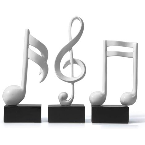 3 Stück Dekor-Figur, Musiknote, Skulptur, Statue, moderne Musikkunst für Weihnachten, Klavier, Geburtstagsgeschenk, Kunstharz, weiß