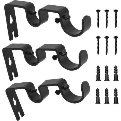 3 Stück Gardinenstangenhalterungen, verstellbare Stangen-Wandhalterung, Doppel-Gardinenstangenhalterungen, Metall-Wandhalterungen, robuste Stange mit Schrauben für Wand- und Fenstervorhänge (schwarz)