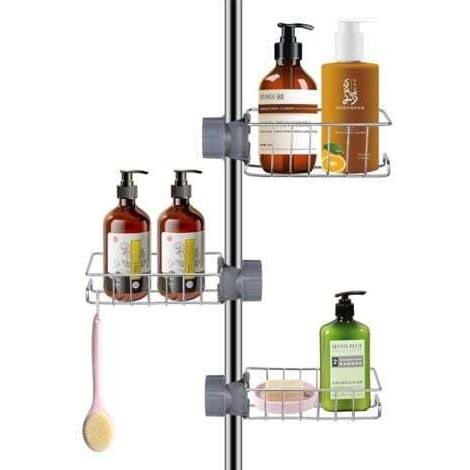 3 Stück Seifenschalen Duschregal für Duschstange EDELSTAHL, rostfreies Duschregal ohne Bohren, Duschaufbewahrung ohne Bohren, Seifenhalter für Duschstange 18-27mm