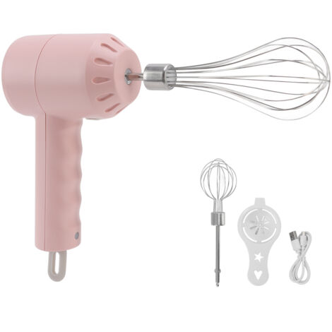 3-stufiger, kabelloser 20-Watt-Handmixer zum Backen mit rosa Schneebesen