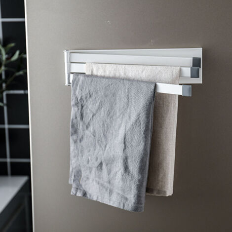 3-stufiger magnetischer Handtuchhalter, kein Bohren erforderlich, für Kühlschrank und Bad/Küche, weißes Metall