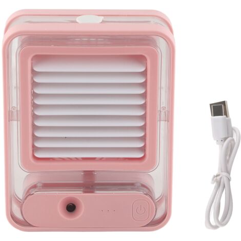 3-stufiger USB-Tischventilator mit Nebelfunktion und Nachtlicht, leise, ideal für Schlafzimmer, Büro und Reisen, Rosa
