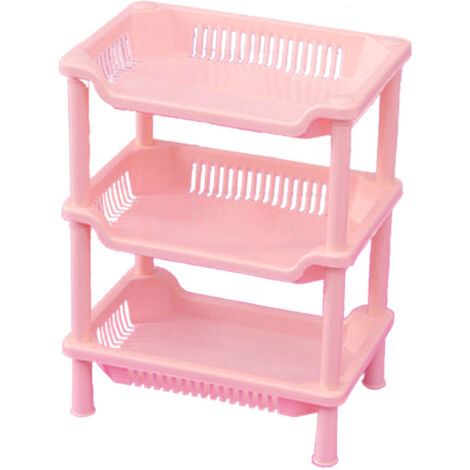 3-stufiges Badezimmerregal, Wandmontage, aus PP, Aufbewahrung für Bad oder Küche, Rosa, quadratische Form