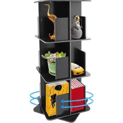 3-stufiges drehbares Bücherregal 360 ° Display Stehendes Aufbewahrungsregal Schwarzes Metall Kleine Ecke Bücherregal Bodenstehender Spinning Organizer