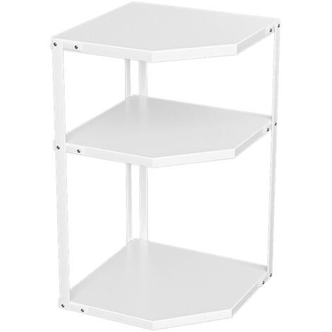 3-stufiges Eckküchenregal aus weißem Kohlenstoffstahl, 27 x 27 x 45,5 cm – Preisgünstiges Topf- und Pfannenregal, stabile Fächerform