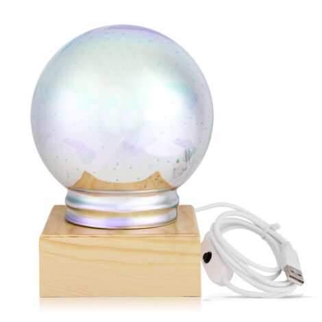 3 styles de veilleuses LED 3D en verre en forme de boule, lampe USB, cadeau, décoration de bureau, papillon