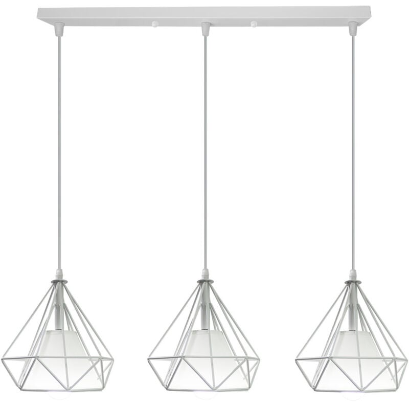 3 Supports De Lampe Plafonnier En Forme De Diamant Lampes Suspendues Cage En Fer En Métal Ø20CM Pour Cuisine Salon Restaurant Bar (Blanc)