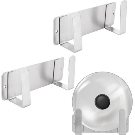 3 supports muraux pour couvercles de casseroles, pour porte d'armoire, autocollant, gain de place, rangement mural, argent