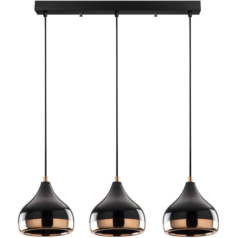 Toilinux - Lustre Moderne Noir et Cuivre, 67x17 cm, Hauteur 111 cm, Pour Salon de Luxe ou Hall d'Entrée