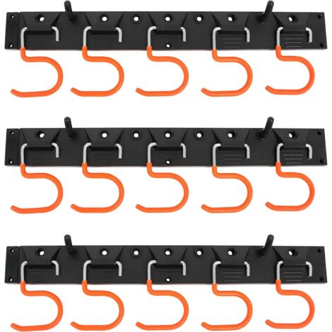 3 - Système de rangement mural - Support outils jardin - 30 crochets inclus - Organisation garage abri atelier - Noir et orange - 43x5,2x2cm