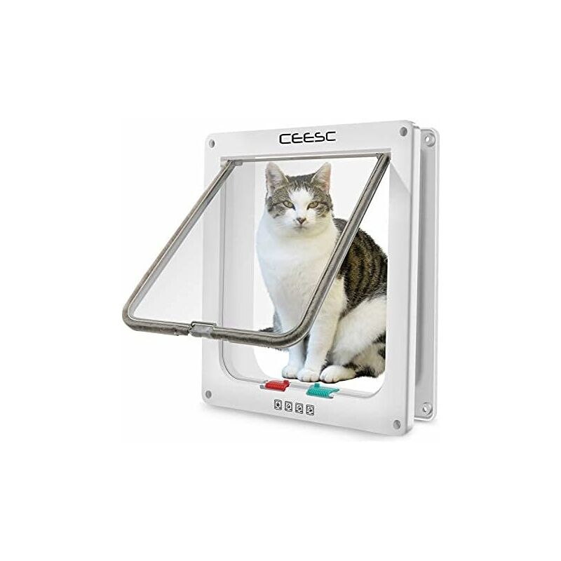 3 Taille 4 Positions Chatière Chat Chien Serrure Verrouillable Rabat Porte Trappe pour Animaux de Compagnie (XL: 25* 5.5*27.7cm , blanche)