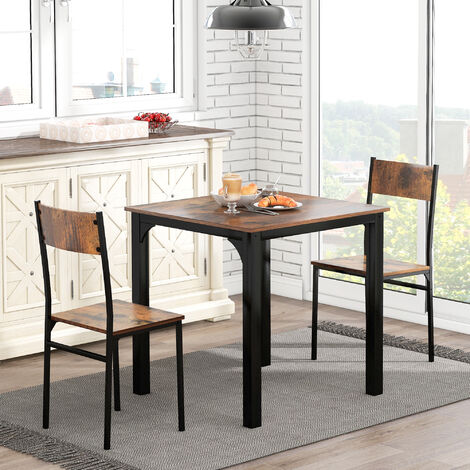 Sitzgruppe mit 1 Tisch und 2 Stühlen Esstisch Set Holztisch GOPLUS 3-teilige Essgruppe Schwarz Balkonset aus Holz