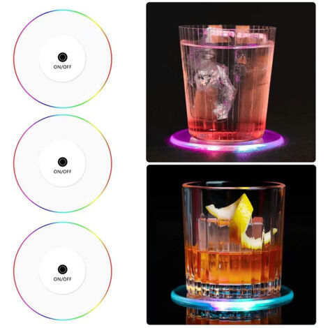 3-teilige LED-Untersetzer, dünne Acryl-Kristallleuchten für Cocktailgläser, Barbeleuchtung