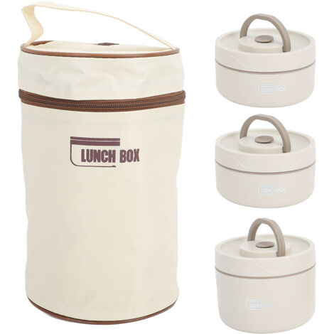 3-teilige runde, tragbare isolierte Bento-Box aus Edelstahl 304 mit Thermostasche