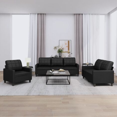 3-teilige Sofagarnitur mit Kissen Schwarz Kunstleder