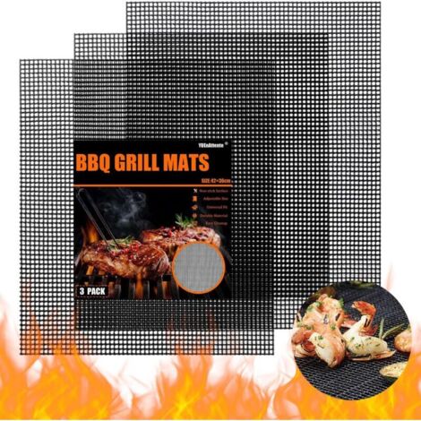 3-teilige, zuschneidbare Grillmatte, 42 x 36 cm, wiederverwendbare und antihaftbeschichtete Grillmatte für Elektrogrills, Gasgrills und Holzkohlegrills