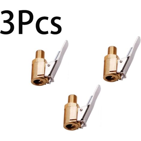RNEMITERY 3-teiliger Autoreifen-Ventiladapter, 8-mm-Messingspitzen-Pumpenventil-Clip-Klemmanschluss-Adapter für Auto- oder LKW-Reifen