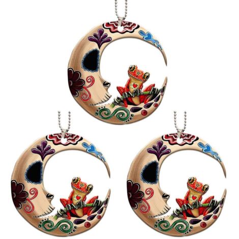 3-teiliger Frosch-auf-dem-Mond-Autoschmuck, Acryl-Weihnachtsbaumschmuck, Weihnachtsgeschenke