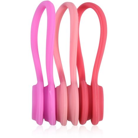3-teiliger magnetischer Silikon-Kopfhörerkabelaufwickler – Kabelorganisator in Roségold, Rot und Pink