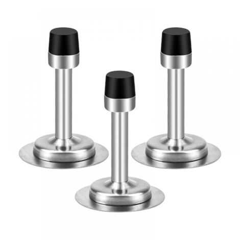 3-teiliger Türstopper, 2-in-1-Klebe-Türstopper zur Wandmontage, Edelstahl mit schwarzem Gummi
